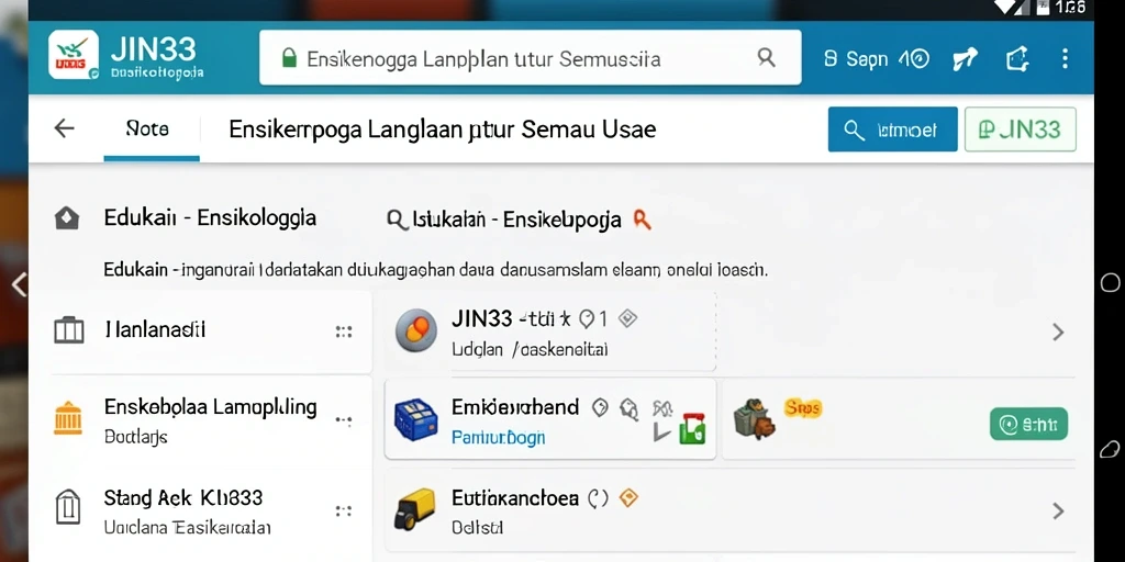Tampilan antarmuka aplikasi JIN33 dengan fitur pencarian dan kategori.