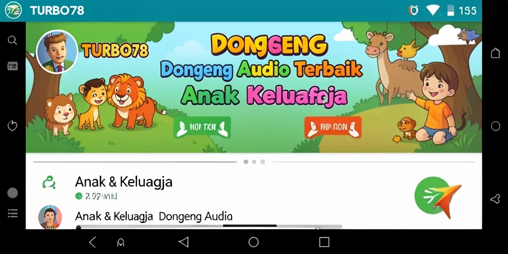 Antarmuka aplikasi TURBO78 dengan koleksi dongeng audio yang menarik.