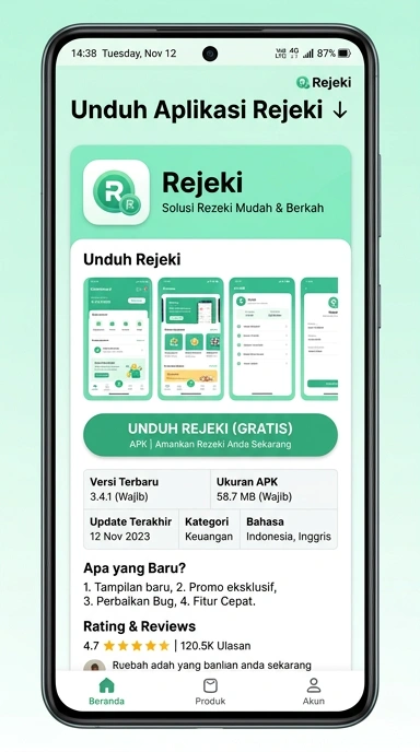Tampilan halaman APK rejeki